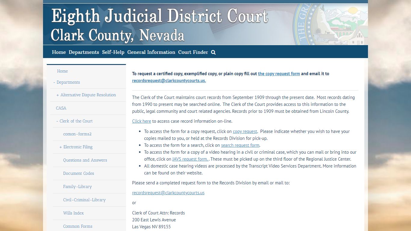 Records Search and Viewing – Eighth Judicial District Court